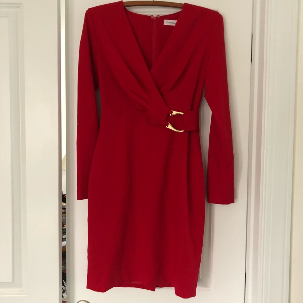 Red long sleeve Calvin Klein wrap dress